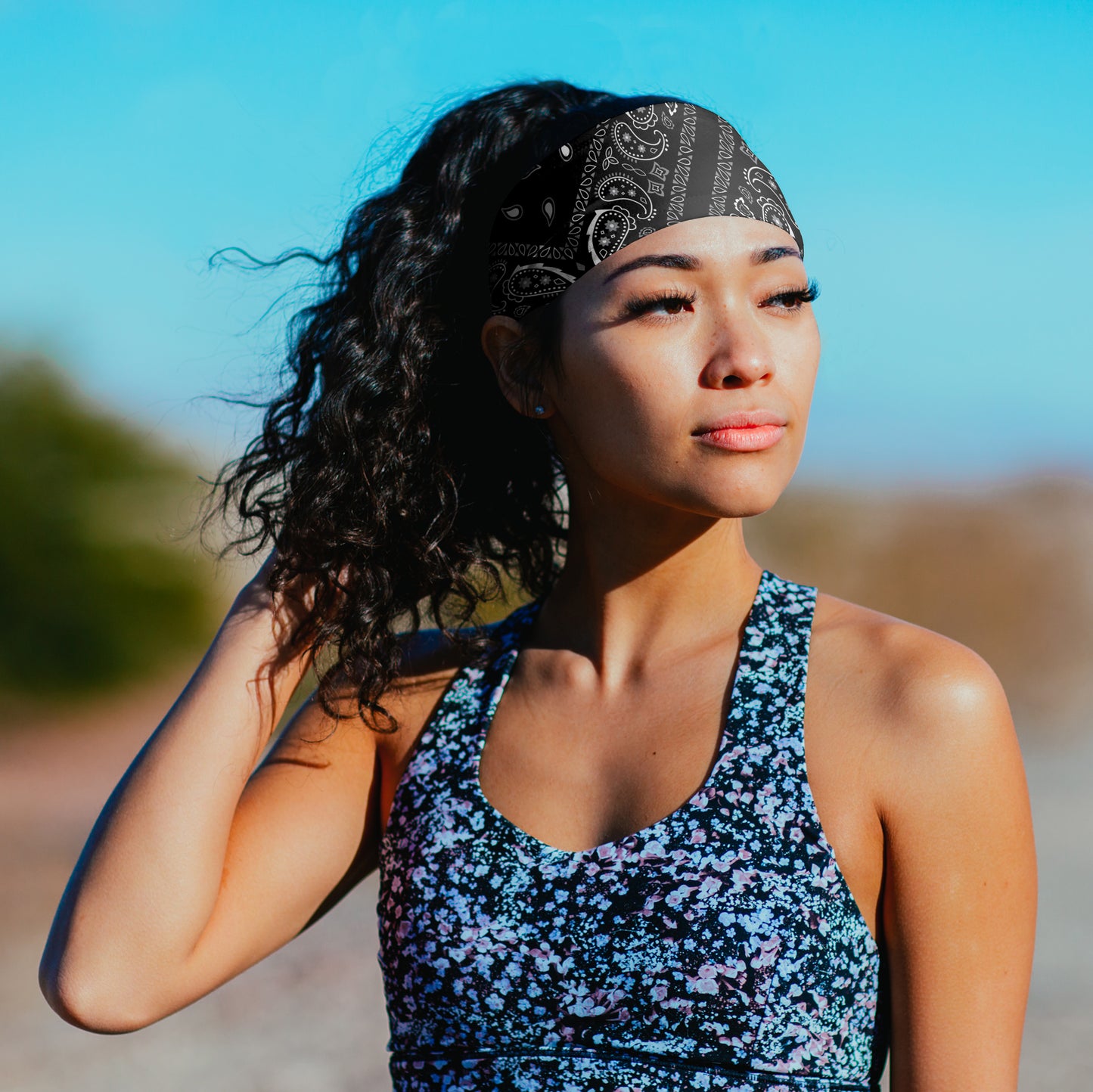 Black Paisley Bandana Tapered Headband