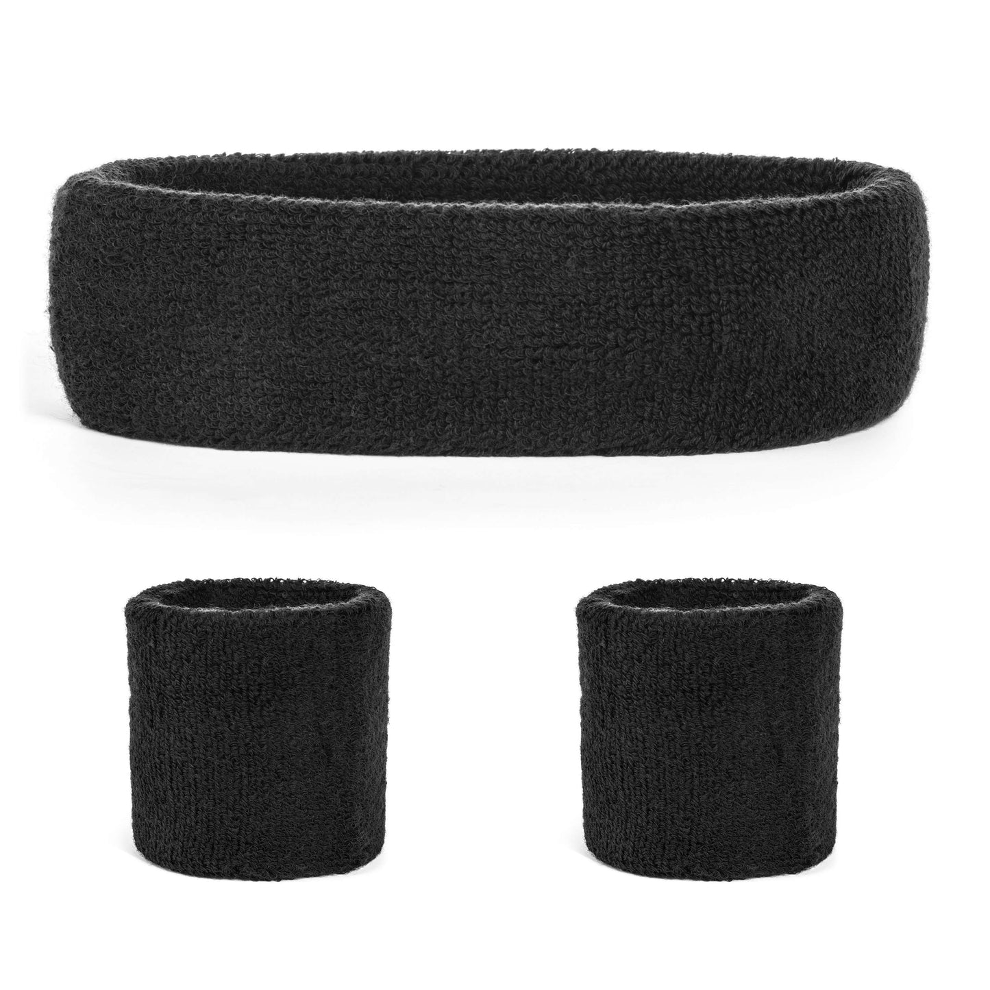 Suddora Sweatband Set (1 Headband & 2 Wristbands) - Black