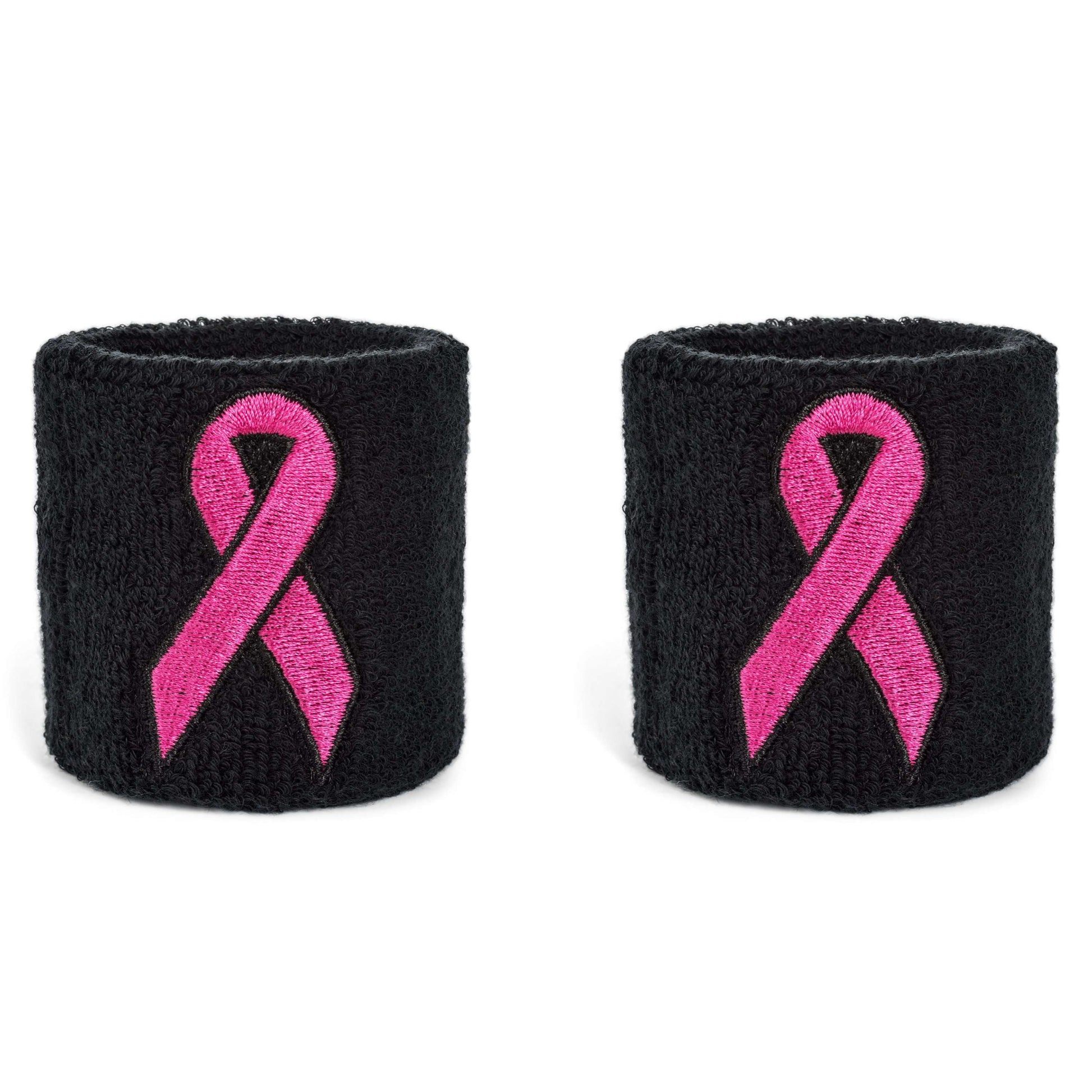 Pink Ribbon Wristband Pair - Breast Cancer Awareness Wrist Sweatbands –