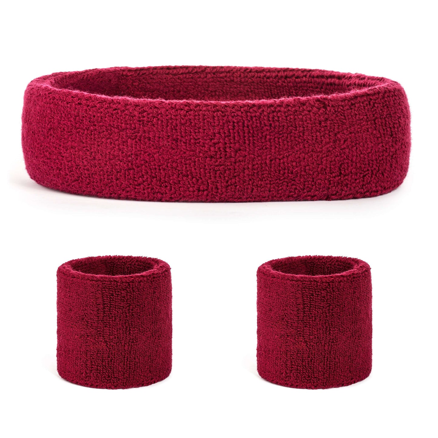 Suddora Sweatband Set (1 Headband & 2 Wristbands) - Maroon