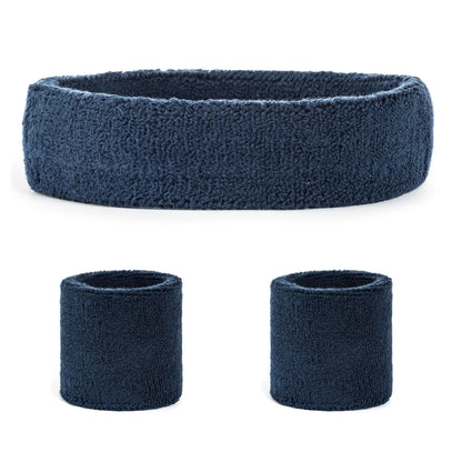 Suddora Sweatband Set (1 Headband & 2 Wristbands) - Navy Blue