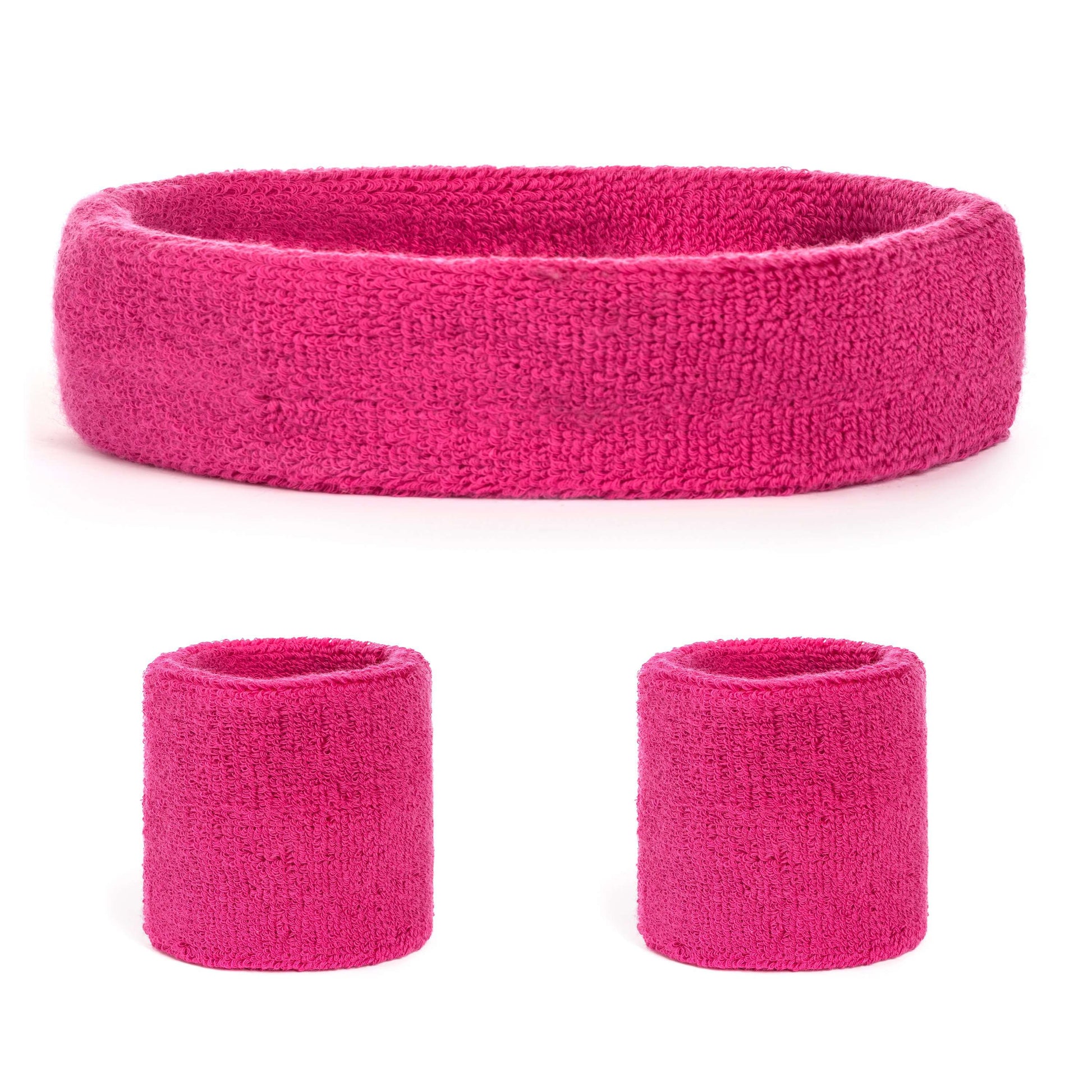 Suddora Sweatband Set (1 Headband & 2 Wristbands) - Neon Pink