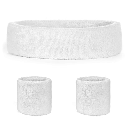 Suddora Sweatband Set (1 Headband & 2 Wristbands) - White